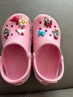 CROCS Kids Pink Clog Sandals with Character Charms